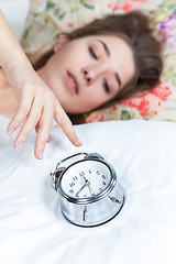 Image showing The young girl in bed