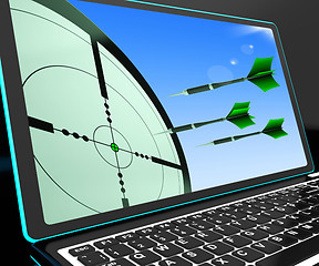 Image showing Arrows Aiming On Laptop Shows Perfect Strategies