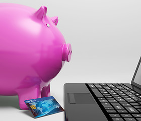 Image showing Piggy At Computer Shows Saving On line