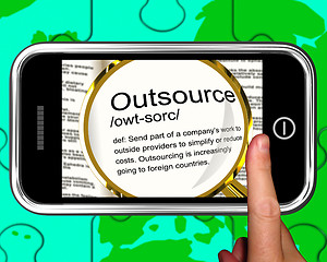 Image showing Outsource Definition On Smartphone Showing Freelance Jobs