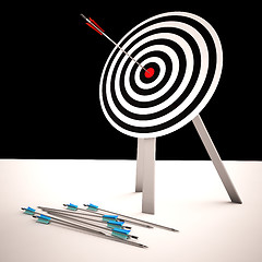 Image showing Arrow On Dartboard Shows Centered Shot