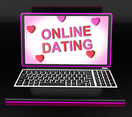 Image showing Online Dating Message On Laptop Shows Romancing And Web Love