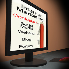 Image showing Internet Marketing On Monitor Showing Emarketing Confusion