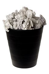 Image showing Wastepaper basket full of crumpled paper

