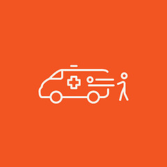 Image showing Man with patient and ambulance car line icon.