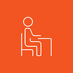 Image showing Student sitting on chair at the desk line icon.