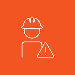 Image showing Worker with caution sign line icon.
