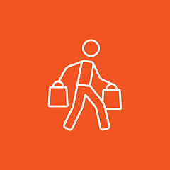 Image showing Man carrying shopping bags line icon.