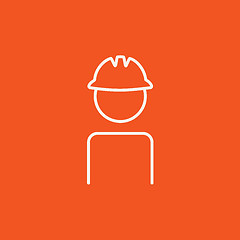 Image showing Worker wearing hard hat line icon.