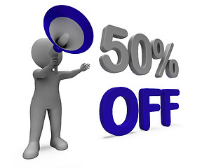 Image showing Fifty Percent Off Character Means Discount Price Or Sale 50%