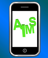 Image showing Aims On Smartphone Shows Targeting Purpose And Aspiration