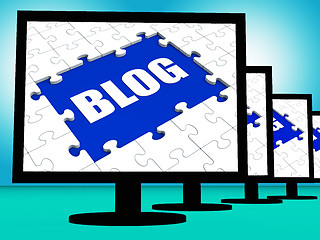 Image showing Blog On Monitors Shows Blogging Blogger Or Weblog Online