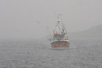 Image showing Fishing boat in the snow