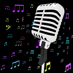 Image showing Microphone Music Closeup With Musical Notes Shows Songs Or Hits