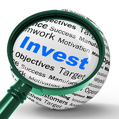 Image showing Invest Magnifier Definition Shows Put Money In Real State Or Inv