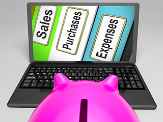 Image showing Sales Purchases Expenses Files On Laptop Shows Commerce