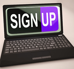 Image showing Sign Up Button On Laptop Shows Website Registration