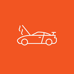 Image showing Broken car with open hood line icon.