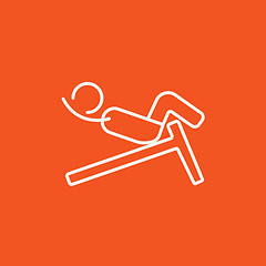 Image showing Man doing crunches on incline bench line icon.