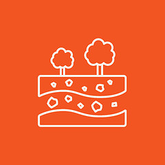 Image showing Cut of soil with different layers and trees on top line icon.