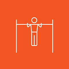 Image showing Gymnast exercising on bar line icon.