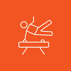 Image showing Gymnast exercising on pommel horse line icon.