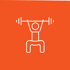 Image showing Man exercising with barbell line icon.