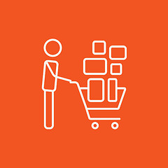 Image showing Man pushing shopping cart line icon.