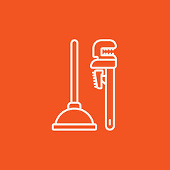 Image showing Pipe wrenches and plunger line icon.