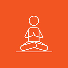 Image showing Man meditating in lotus pose line icon.