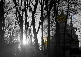 Image showing Orthodox churches in sunset 