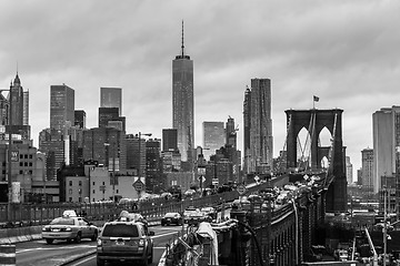 Image showing Brooklyn bridge at dusk, New York City.