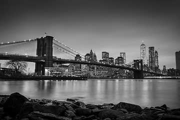 Image showing Brooklyn bridge at dusk, New York City.