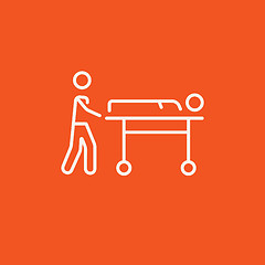 Image showing Man pushing stretchers line icon.