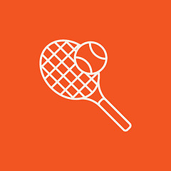 Image showing Tennis racket and ball line icon.