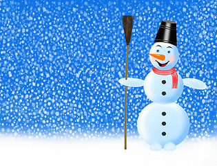 Image showing fabulous snowman and snowflakes falling on the ground 