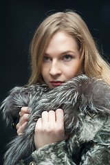 Image showing Fashion woman in fur coat, lady portrait