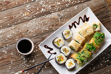 Image showing Various of sushi rolls