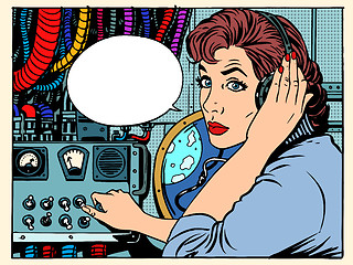 Image showing Girl radio space communications with astronauts