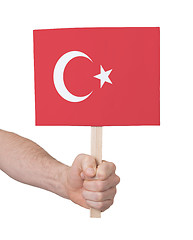 Image showing Hand holding small card - Flag of Turkey