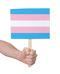 Image showing Hand holding small card - Flag of Trans Pride