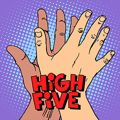 Image showing high five greeting white black hand