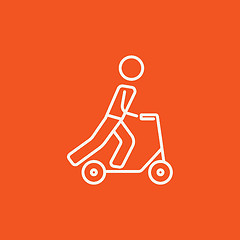 Image showing Man riding kick scooter line icon.