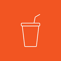 Image showing Disposable cup with drinking straw line icon.