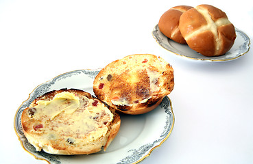 Image showing Buttered hot cross bun