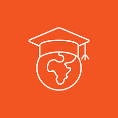 Image showing Globe in graduation cap line icon.