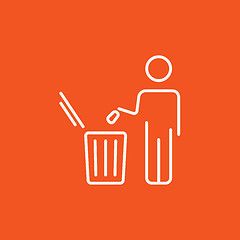 Image showing Man throwing garbage in a bin line icon.