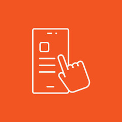 Image showing Finger touching smartphone line icon.