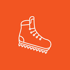 Image showing Hiking boot with crampons line icon.