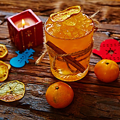 Image showing Fresh juice of ripe mandarins in glass.